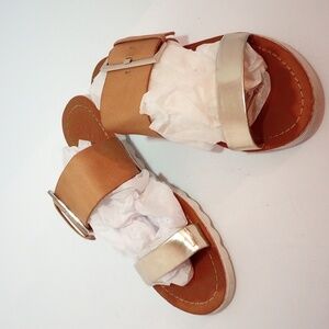 Vince Camuto leather sandals. Gold and tan Adjustable strap. Size 5 1/2